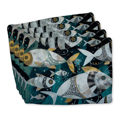 School of Fish Braided Polyester Placemats Set of 4 Home Decor