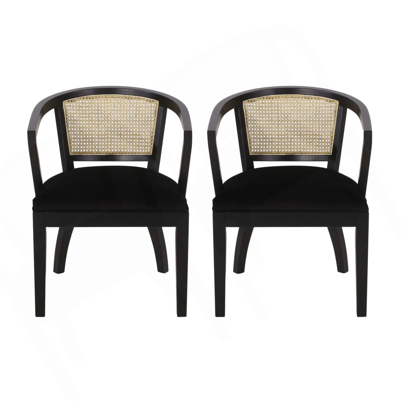 Traditional Upholstered Dining Chair with Backrest & Wooden Arms for Kitchen, Dining Room(Set of 2)
