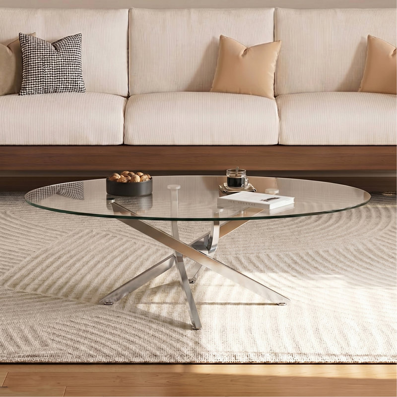 Table basse, table d'appoint en verre de 39,37 po avec pieds argentés, table à thé moderne pour le salon, Antique Silver