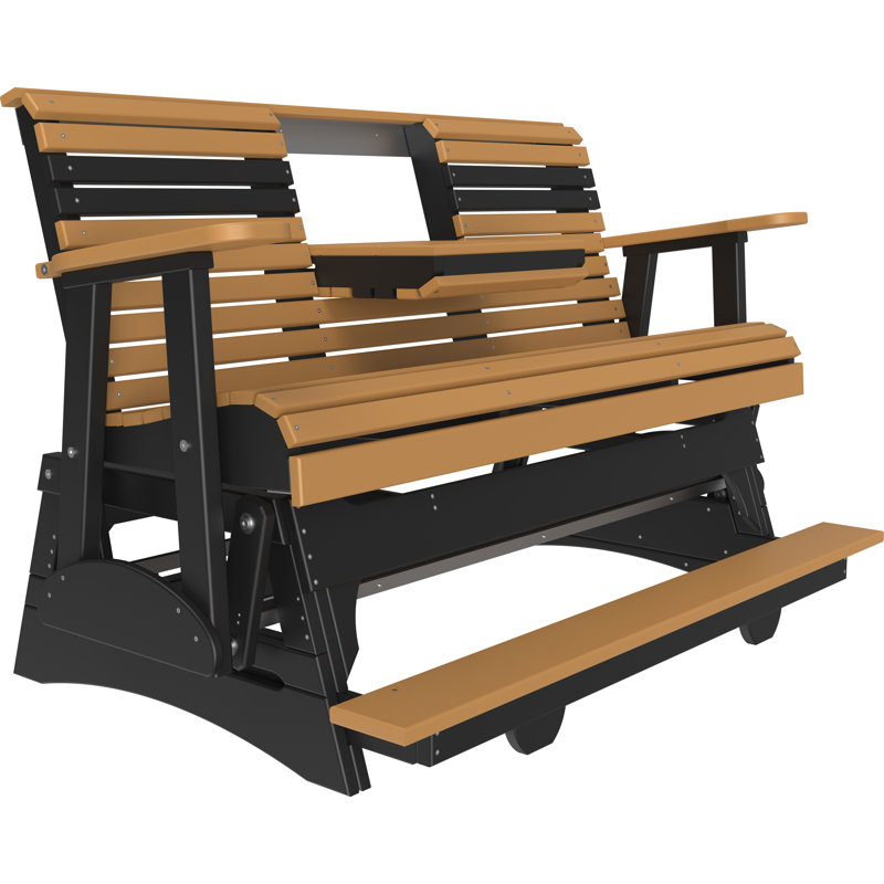 Banc d'extérieur coulissant en polywood, Brun clair/noir