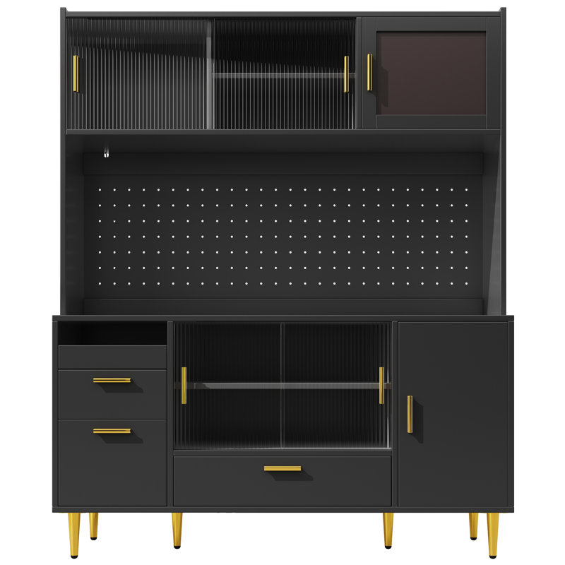 Kitchen Cabinet With Led, Doors And 4 Drawers Black