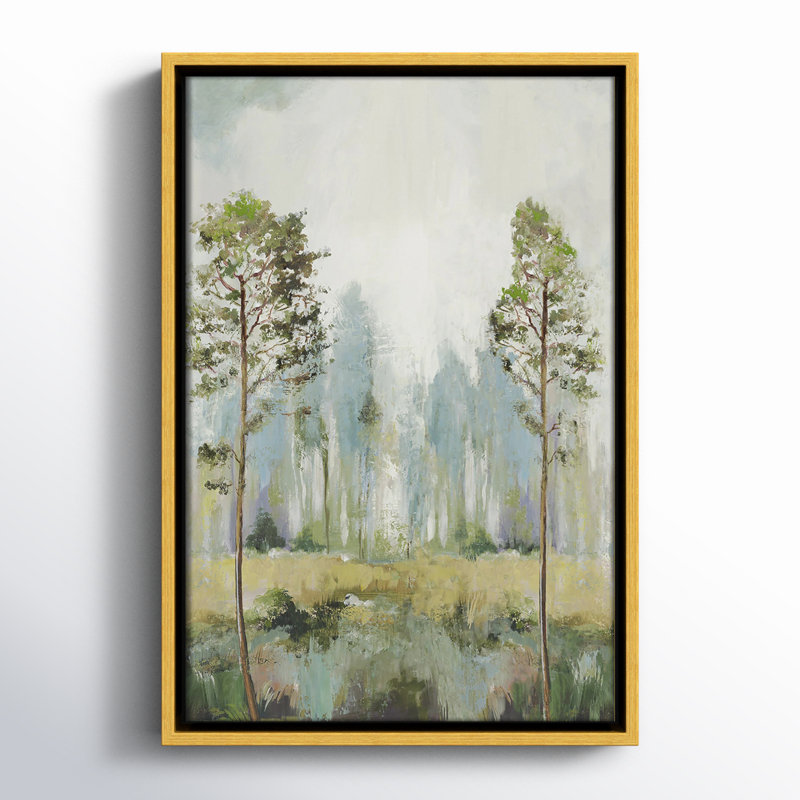 Tall Green Trees II by Teton Pearce - Floater Frame Print on Canvas, 19.5" H x 13.5" W, Espresso
