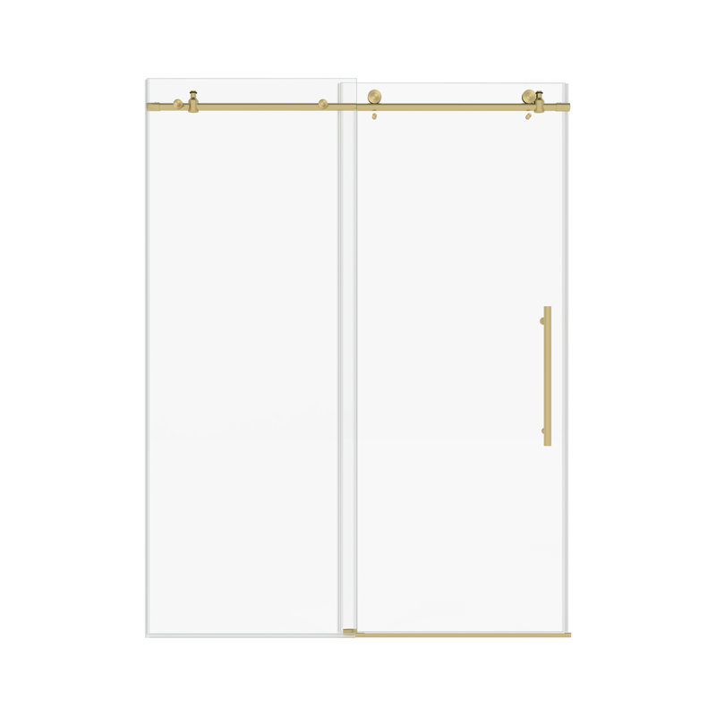 50"-54" W x 76" H Single Sliding Frameless Shower Door in Brushed Gold Finish with 1/4" (6mm) Clear Tempered Glass, Soft-Close, Easy-Clean Coating, Explosion-Proof Film, Stainless Steel Accessories