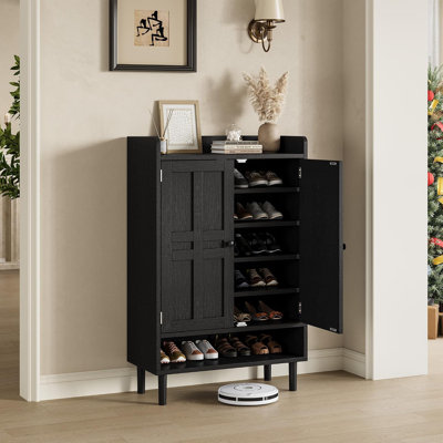 Range-chaussures à 6 niveaux avec portes, grand rangement pour 25 à 30 paires de chaussures | 3 tablettes réglables pour les bottes et les talons, une base surélevée de 5,12 po pour un nettoyage facile, un loquet magnétique maintient la porte stable, un couvercle de 300 lb