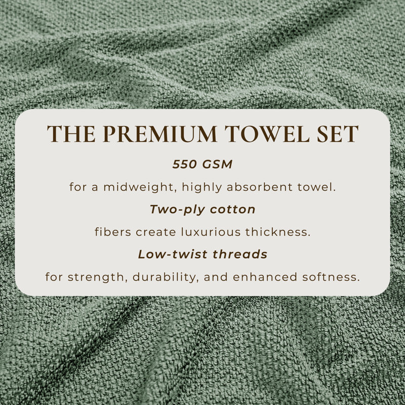 100% Cotton Textured Bath Towels, Eucalyptus