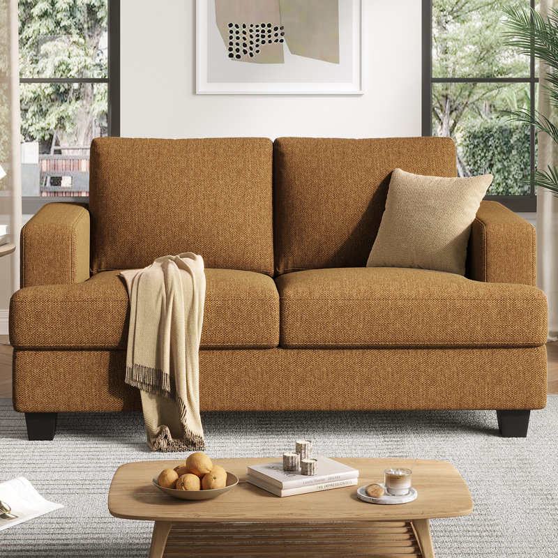 63 '' Upholstered Sofa 2 Seater Couches Small Loveseat For Small Apartment Living Room, Ginger Yellow Linen