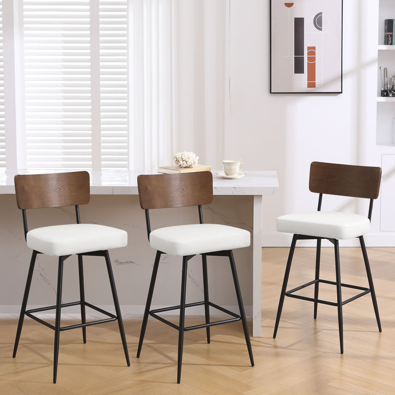 Tabouret de bar et de comptoir pivotant rembourré, Blanc, Tabouret de bar (siège d'une hauteur de 29 po), 3