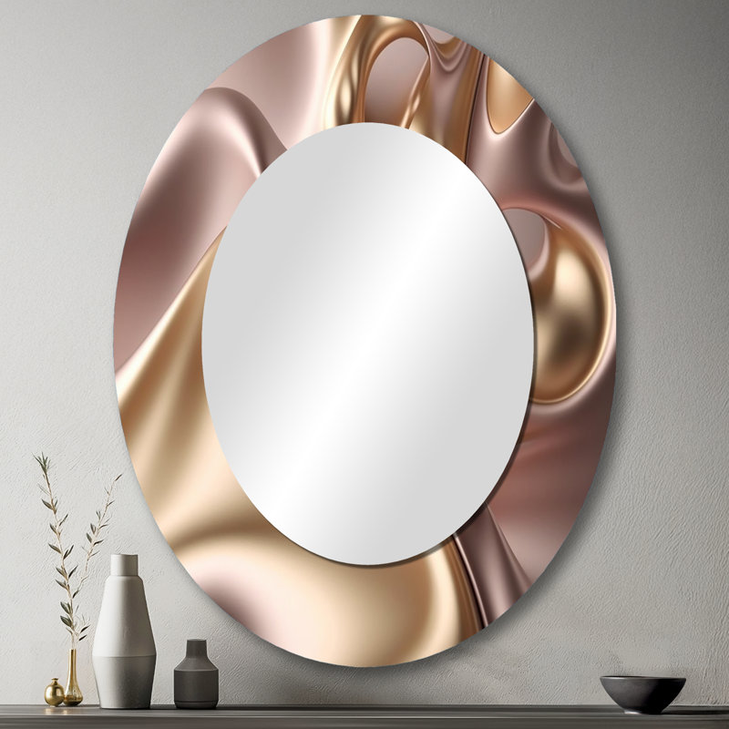 Subtle Sophistication In Exquisite Pink & Gold X - Pink Oval Wall Mirror Decor, 43" x 33"