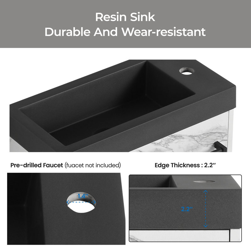 Meuble-lavabo simple avec plateau 19,70 po Jozelynn, Noir