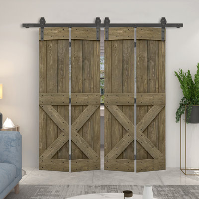 Porte de grange en bois 84 pliable avec trousse de quincaillerie d'installation
