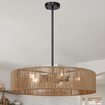 Lustre tambour en rotin 5 lumières Bohemian