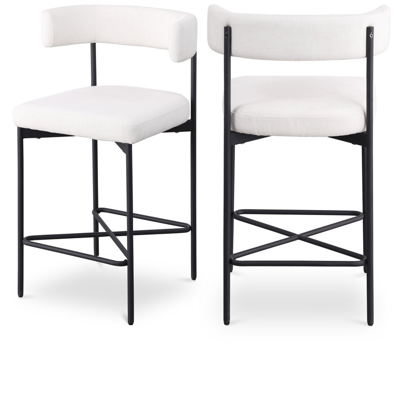 Hisayo Upholstered Counter Stool with Iron Frame, Cream Linen Textured Fabric