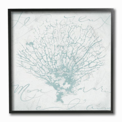 " Abstract Coral Over Text Teal White Calligraphy Design " by Liz Jardine