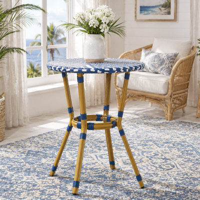 Classic Bistro Style Round Wicker Look French Bistro Table for Porch Sunroom and Garden