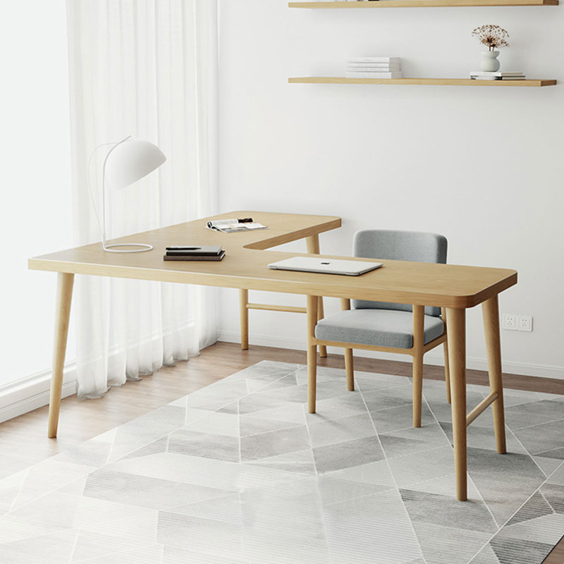 Burlywood L-Shaped Solid Wood desks, 29.53" H x 55.12" W x 39.37" D, Right Hand Return