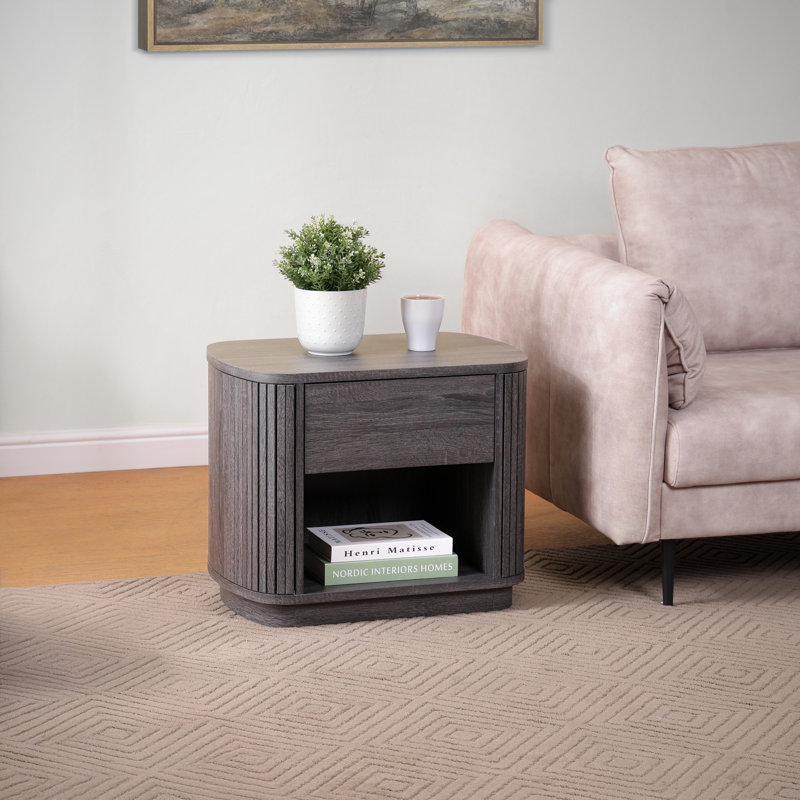 Clawson Nightstand with Drawer and Open Shelf, Charred Black