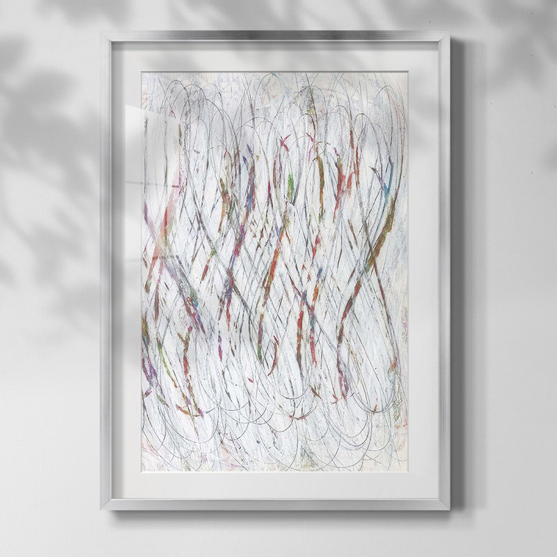 White Infinity I, reproduction encadrée, Blanc, Papier avec cadre argenté