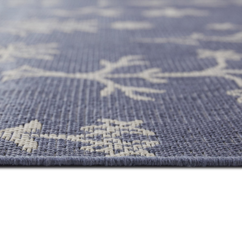 Tapis d'intérieur / extérieur bleu / blanc Vreni, Rectangle 7 pi 10 po x 10 pi