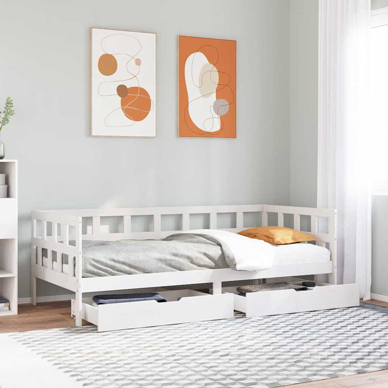 17 Stories Daybed With Drawers Without Mattress Solid Wood, White, 87.5 x 203.5 cm