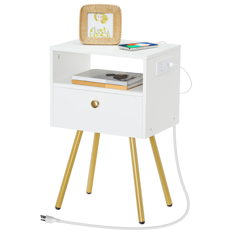 Table de chevet Daulton avec prises intégrées, Blanc