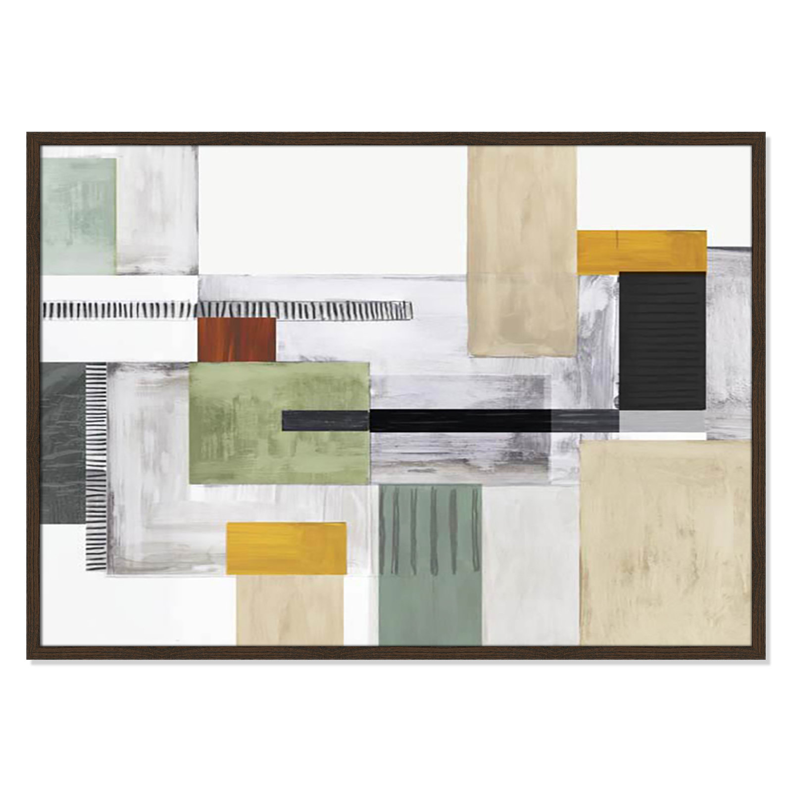 Playful Blocks Print by Tom Reeves, 29.5" H x 41.5" W x 0.75" D, Walnut Slim Picture Framed, No Mat