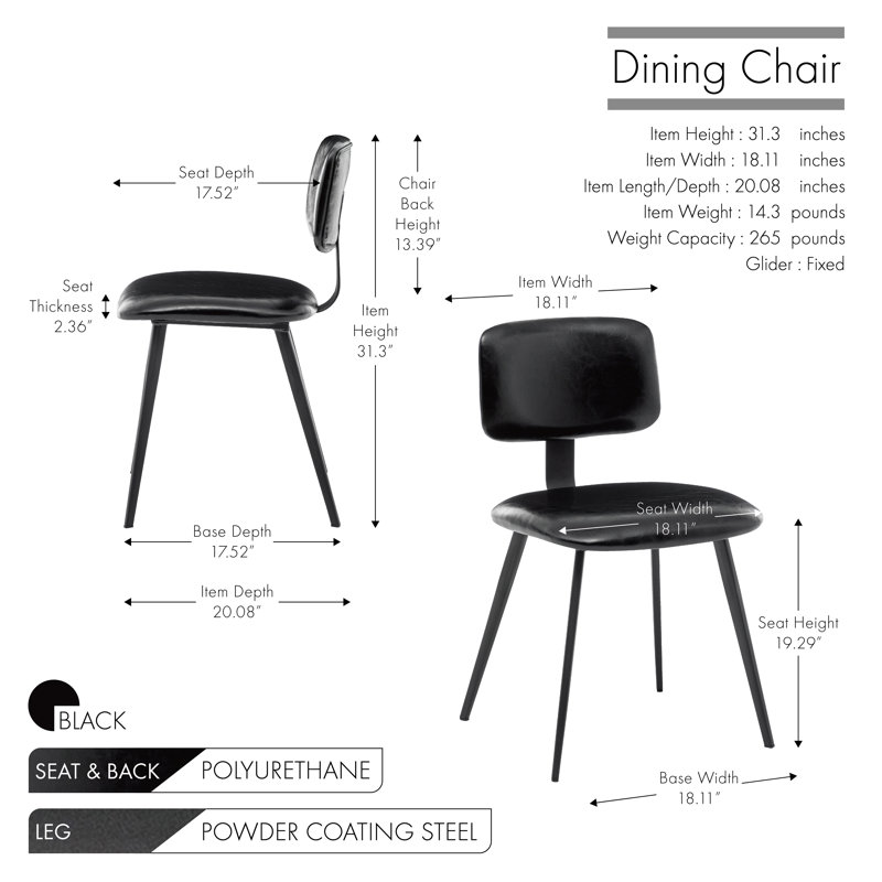 Faux Leather Dining Chair with Steel Legs, Black