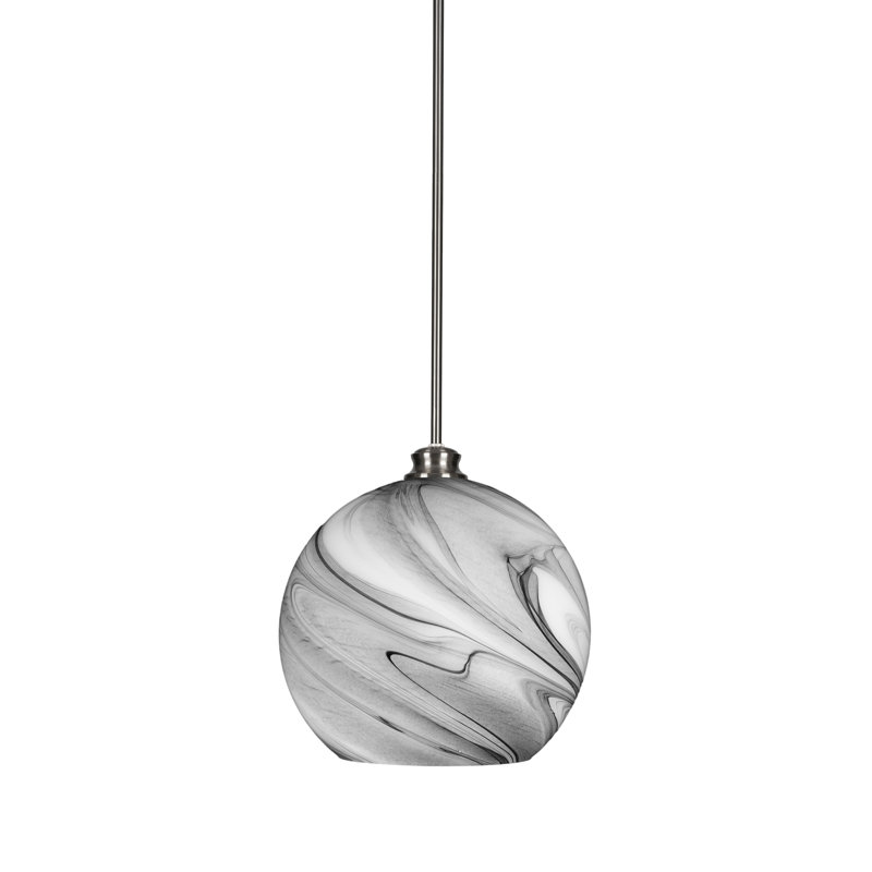 Luminaire suspendu 1 lumière Kimbro, Nickel brossé, H 13,75 po x l 13,75 po x P 13,75 po