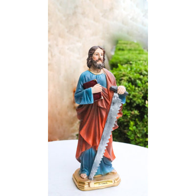 Figurine de saint Simon le Zélote, apôtre chrétien de Jésus et martyr, tenant une scie (8 pouces de hauteur).