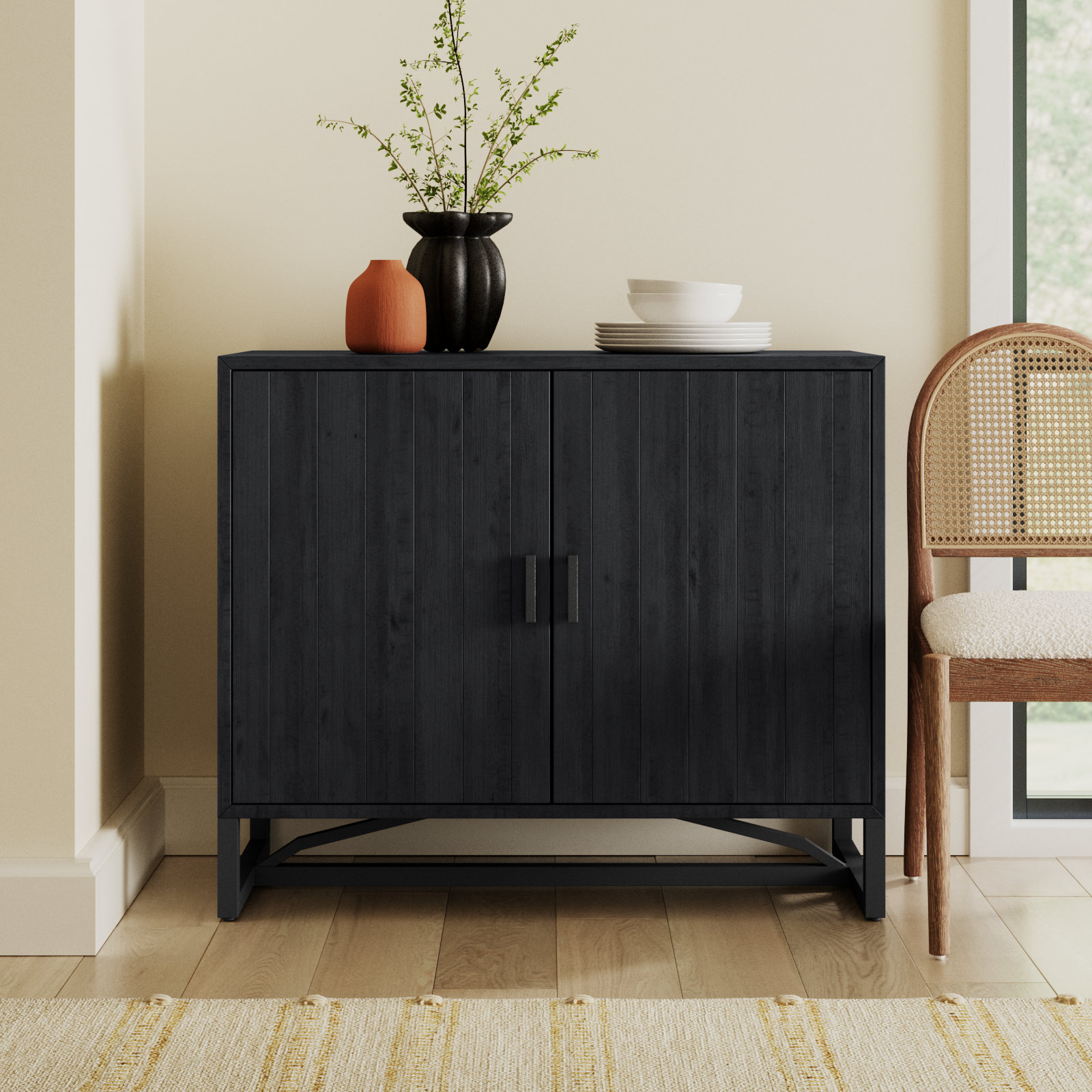 Lopez Pine Accent Cabinet, Black