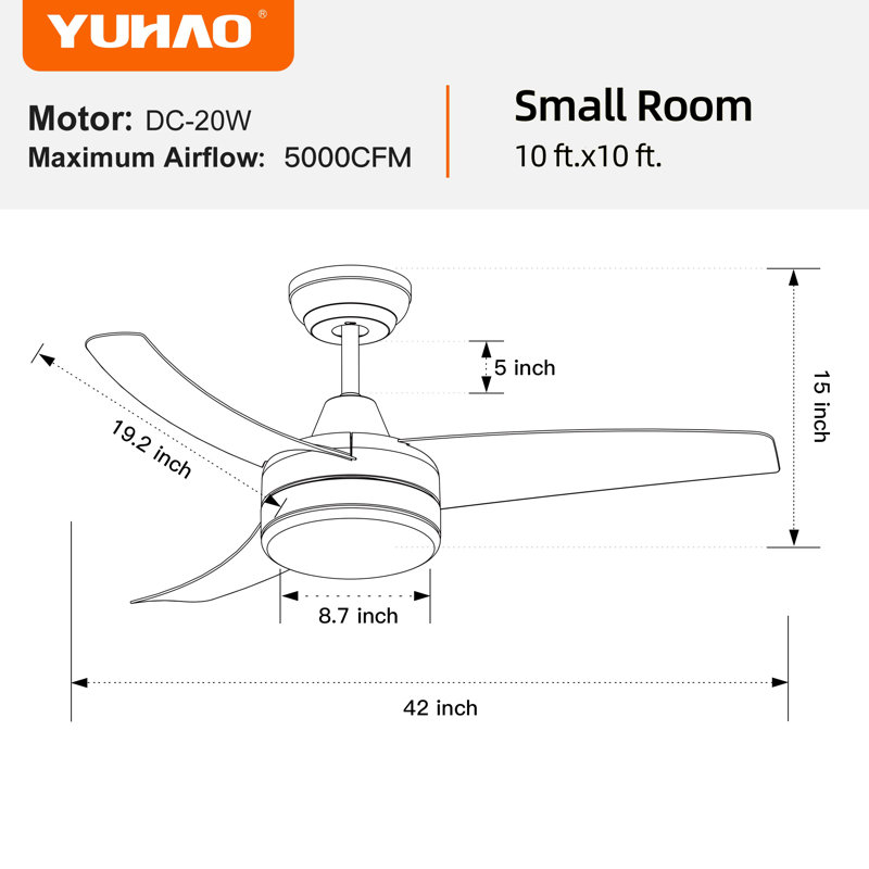 Homedream 42'' Ceiling Fan with LED Lights, Brown