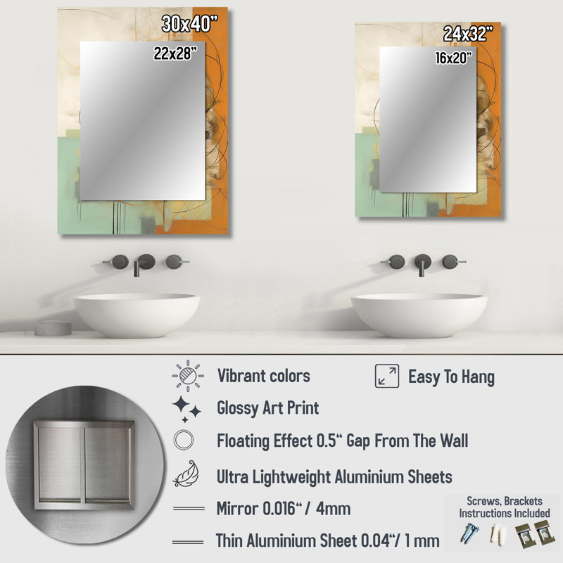 Yellow Orange Captivating Liquid Ink - Marble Decorative Mirror, Yellow Large Wall Mirror, Printed Metal Art, 32" x 24"
