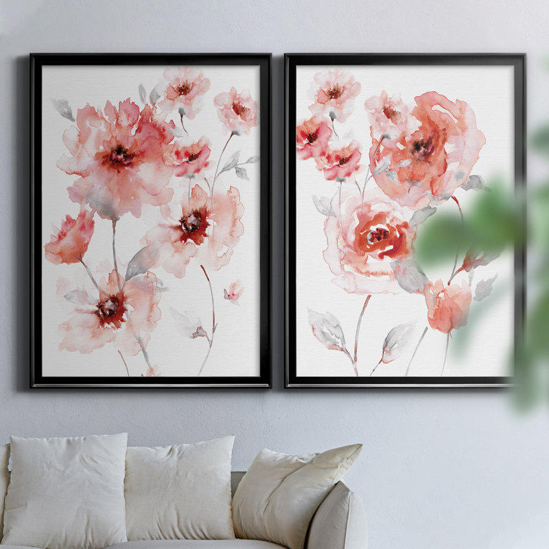 " Translucent Blush I " 2 - Pieces, 30.5" H x 42.5" W x 3" D, Black Framed Canvas, No Mat