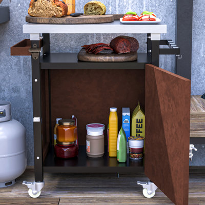 Outdoor Grill Cart With Ample Storage Space - Movable Bbq Serving Wheels And Hook Bar Bottle Openers Stainless Steel Table