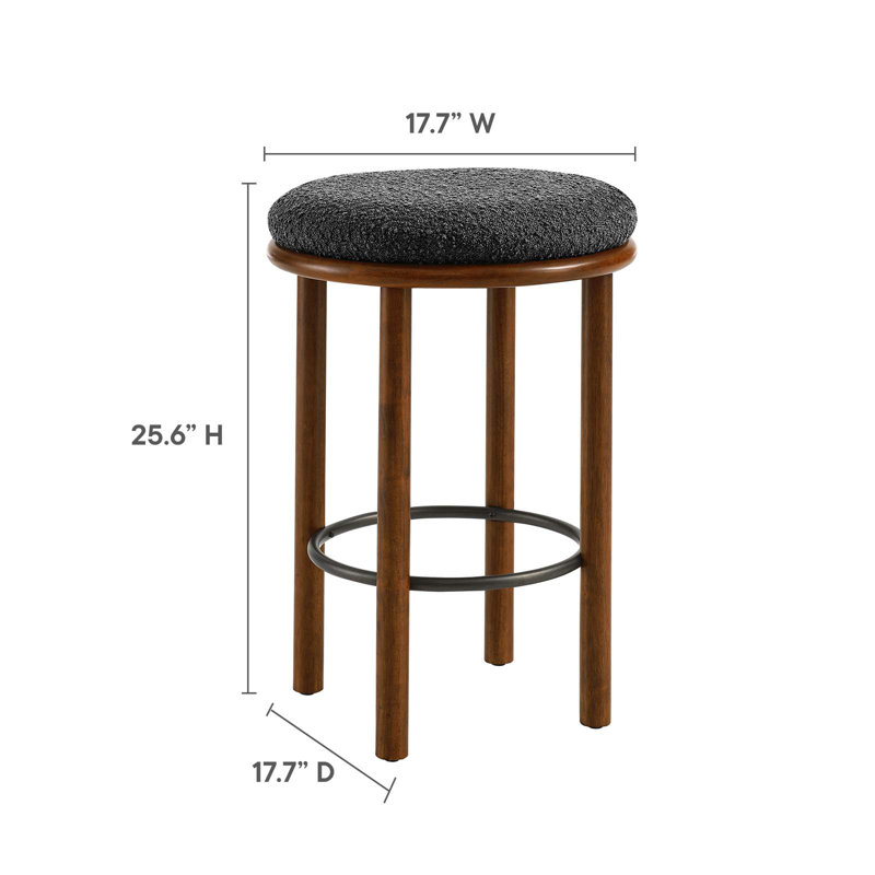 Walnut Charcoal Backless Wood and Metal Counter Stools, Set of 2