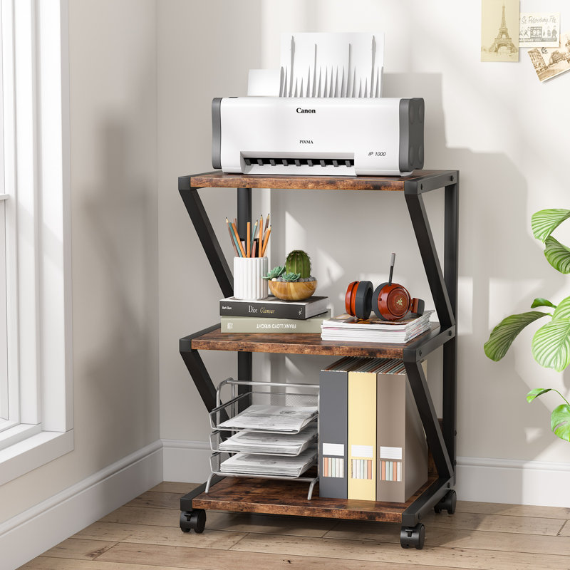 3-Tier Rolling Printer Cart Under Desk Storage with Storage for Home Office