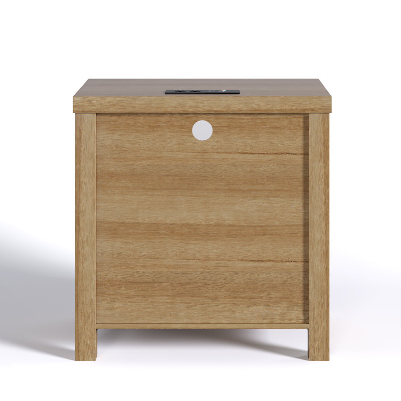 Bedside Table with Built-In Outlets and Motion Sensor Led Light, Yellow Brown