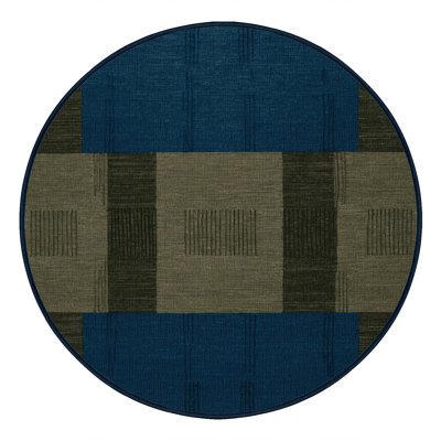 Machine Washable Checkered Blue Area Rug