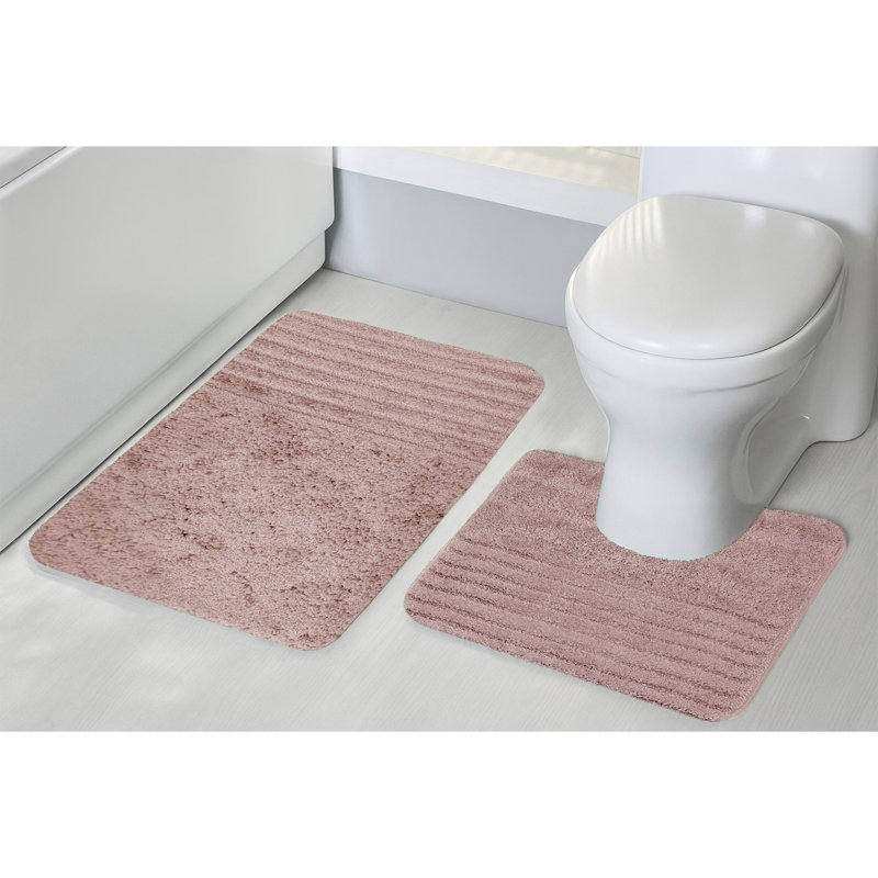 Chenille Soft High Density Anti Slip Linear Bath Mat Set, Pink