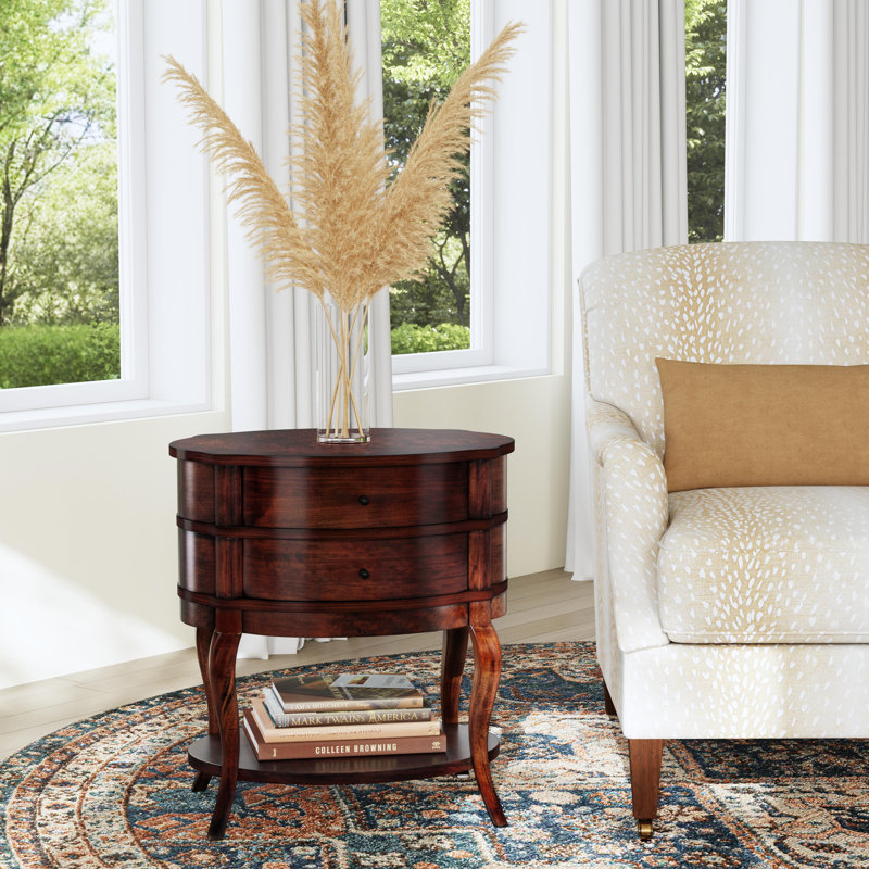 Jarvis Oval 2-Drawer Side Table, Plantation Cherry