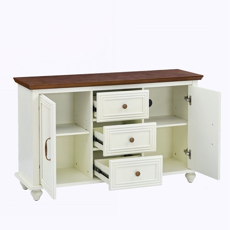 Buffet Mid-Century moderne avec rangement, Blanc