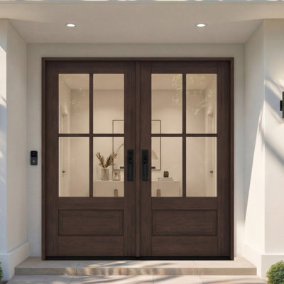 G7504-SW-80 | Porte double 80 po, extérieur pré-monté RTA, SDL 4 Lite, 3/4 Lite, 1 panneau, bois d'acajou brut