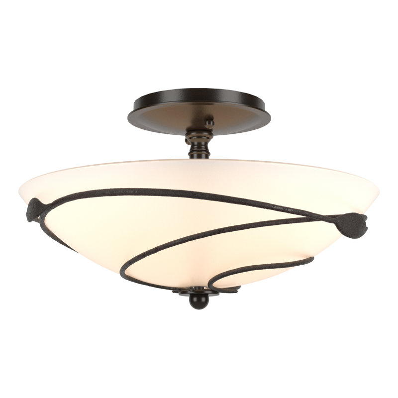 Leaf Semi Flush Mount, Opal, Oil Rubbed Bronze, 8.2" H x 13.5" W x 13.5" D