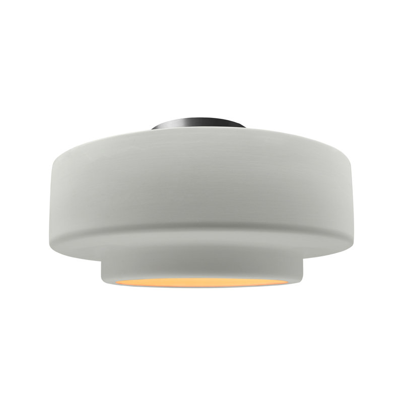 Plafonnier semi-encastré en céramique Dottie, H 8 po x l 16,5 po x P 16,5 po, Blanc mat / or champagne, Nickel brossé