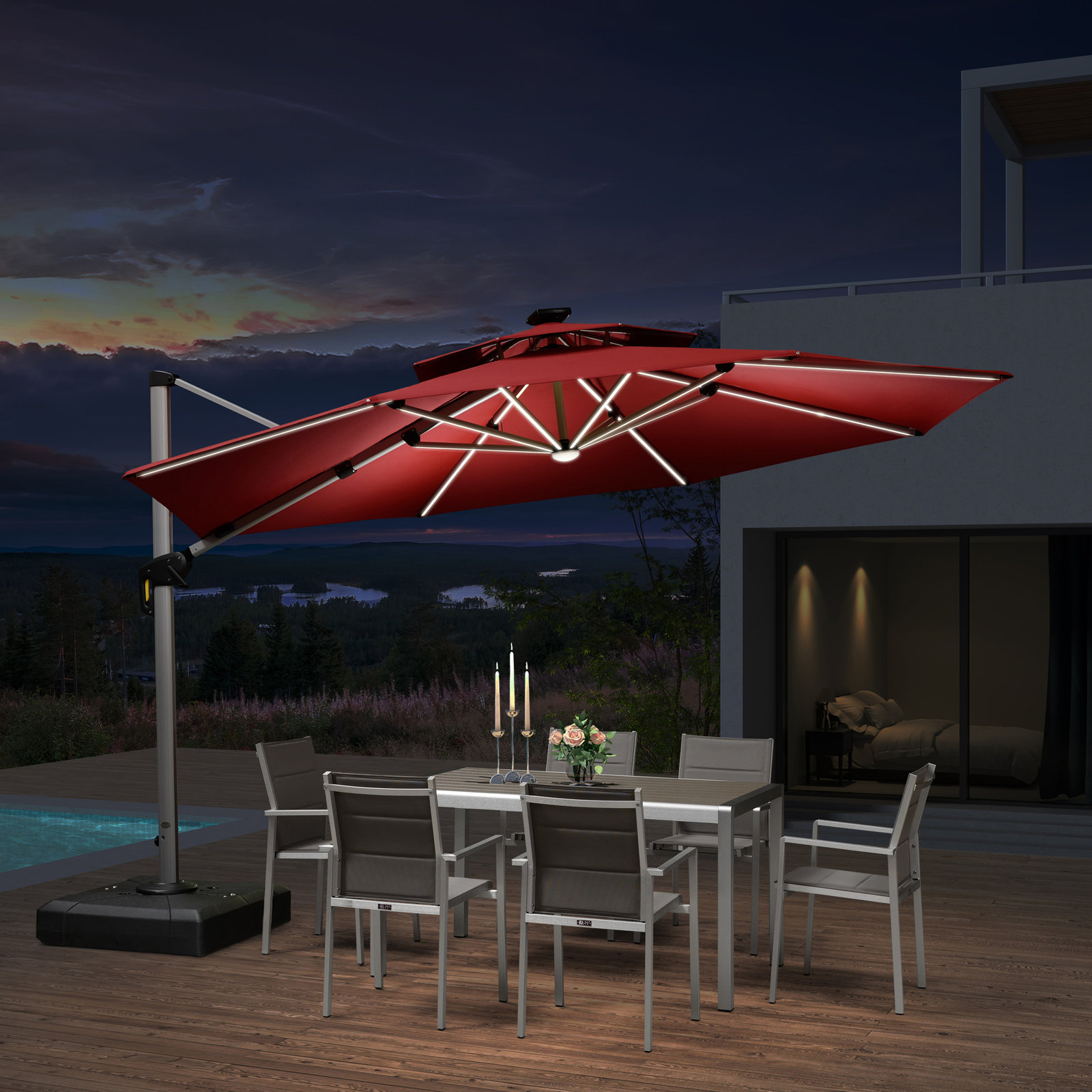 Lillehammer 12' Cantilever Umbrella with Lights, Terra