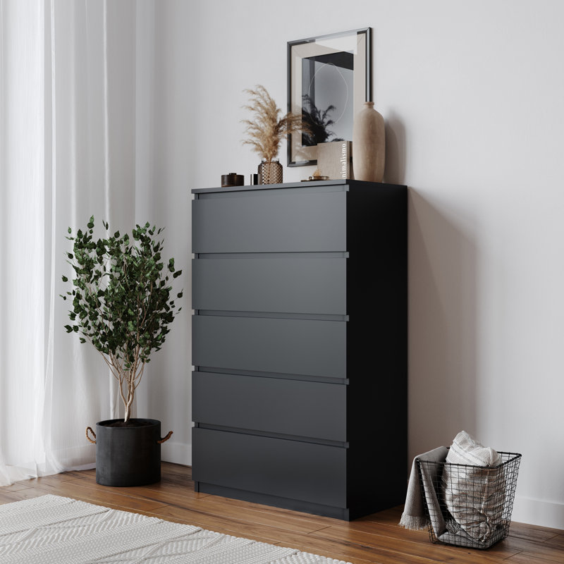 Baptistine 70cm W 5 - Drawer Chest of Drawers, Black