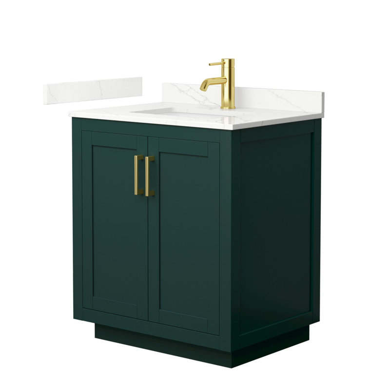 Miranda 30" Freestanding Single Bathroom Vanity with Quartz Top, Giotto Quartz, Green, Brushed Gold