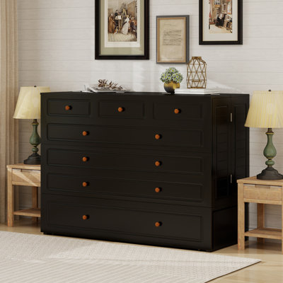 Modern Queen Murphy Bed with Storage Drawers & Built-in Charging Station – Space-Saving Cabinet Bed for Guest Room – (Not Includes Mattress),Black