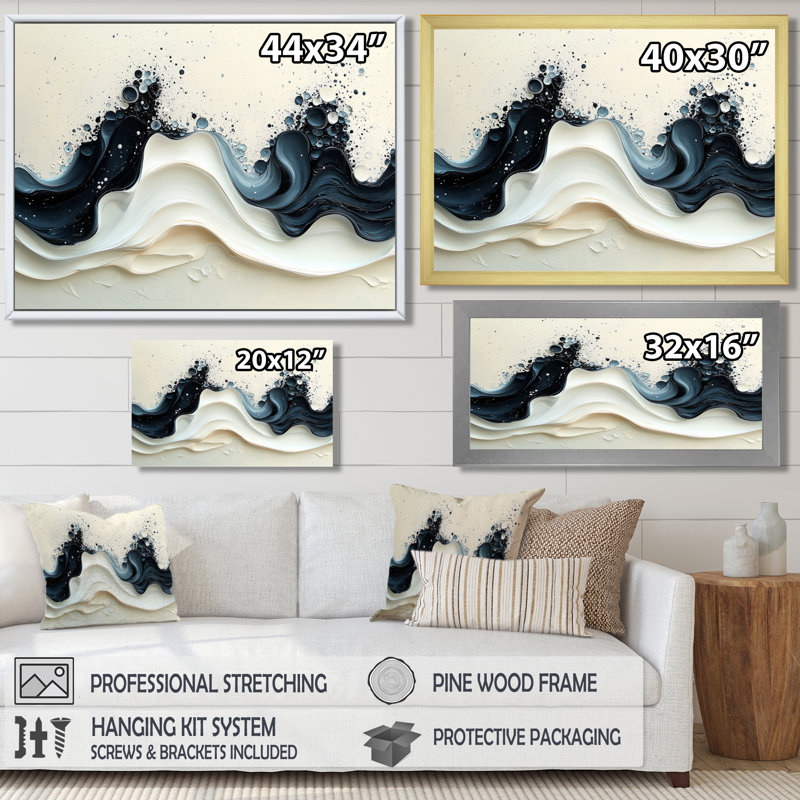 Dulvert noir blanc vague rythmique rivière V - goutte à goutte d'art mural pour le salon, H 12 po x l 20 po, Brun