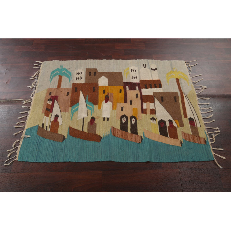 Tapis oriental en laine rétro Kilim 3 x 4