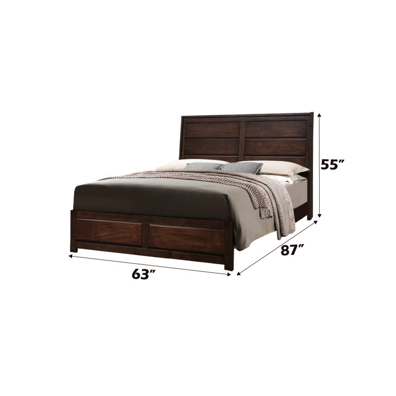 Grand lit, panneau de finition noyer, panneaux surélevés, cadre en bois, 4 lattes, 8 pieds de support, panneau de tête, rails latéraux,